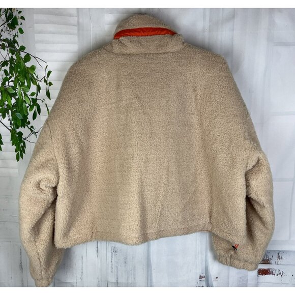 BP. Nordstrom Juniors Faux Shearling Boxy Bomber Teddy Jacket Beige Burnt Sz Med - Picture 4 of 8